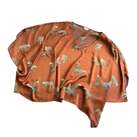 Anthropologie Animal Print Top – Leopard Pattern Burnt Orange Blouse, s/m - Picture 2 of 7
